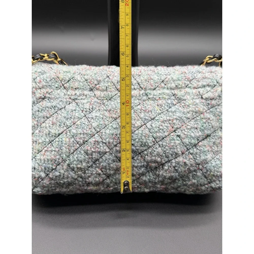 Vintage Diane Gilman Tweed Quilted Shoulder Bag Gold Chain Turn Lock Purse